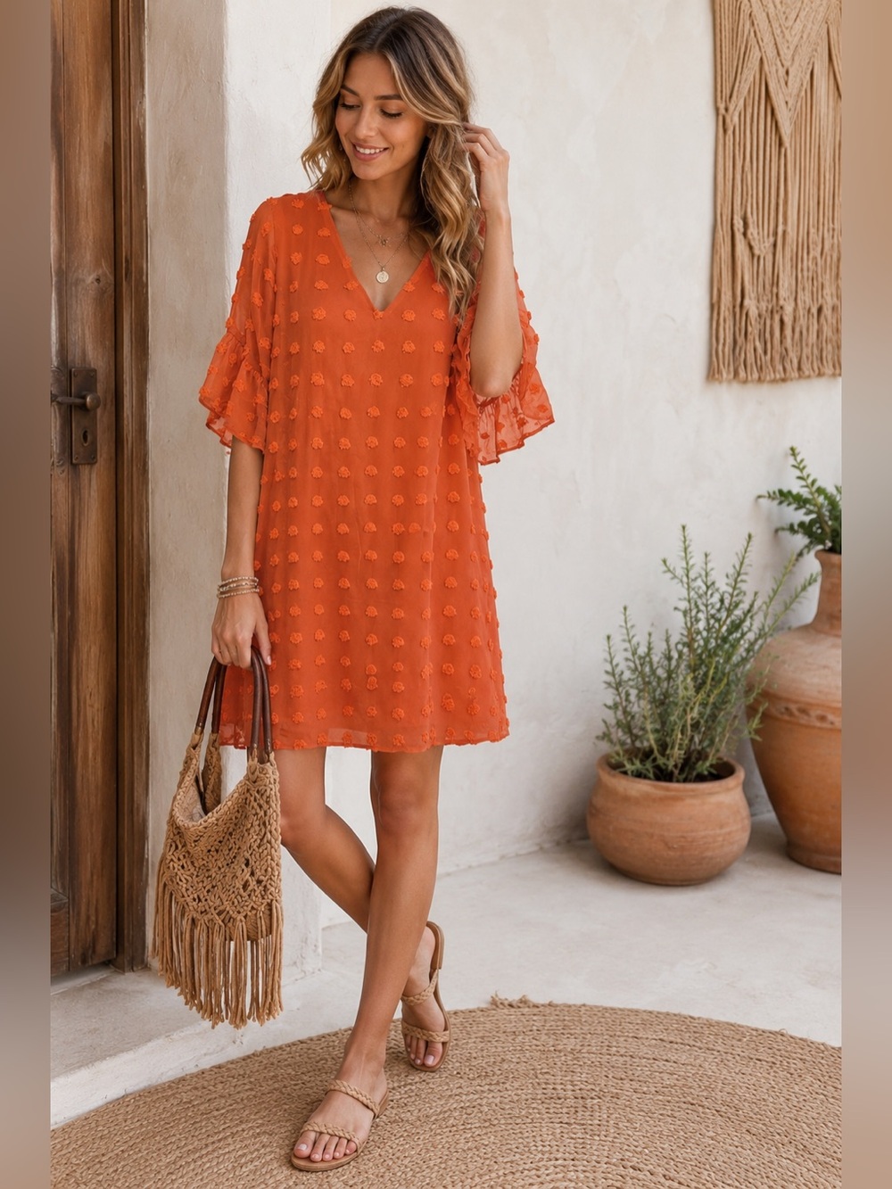 Blooming Jelly bohemian Orange Textured V‑Neck Dress size M NWT - Picture 11 of 11